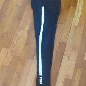 women small Victoria Secret PINK leggings, black with white stripe